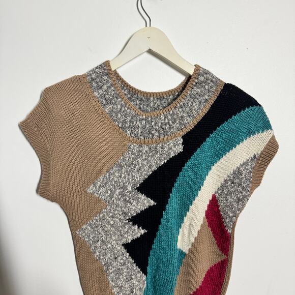 Counterparts Sweater Women S Tan 80s Shoulder Pads Fall Career Officecore Ramie - Picture 3 of 6